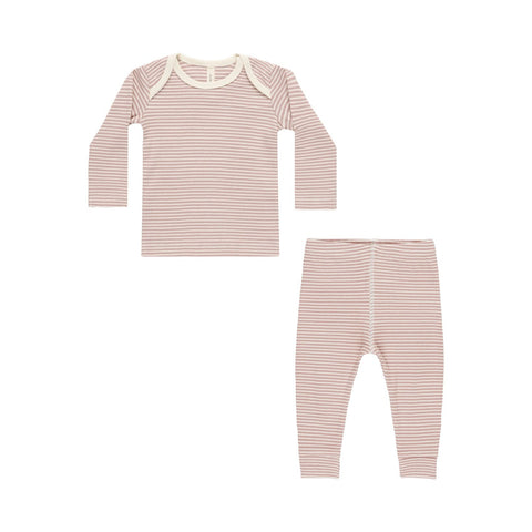 Mauve Stripe Ribbed Tee + Legging Set - Quincy Mae