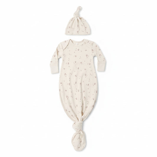 Fall Ditsy Knotted Gown + Hat Set - Quincy Mae