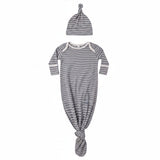 Slate Microstripe Knotted Gown + Hat Set - Quincy Mae