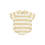 Yellow Stripe Terry Henley Romper - Quincy Mae