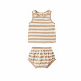 Latte Stripe Terry Tank + Shorts - Quincy Mae