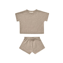 Heathered Oat Relaxed Summer Knit Tee + Short Set - Quincy Mae