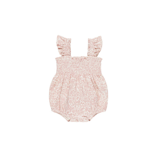 Pink Blossom Smocked Ruffle Romper - Quincy Mae