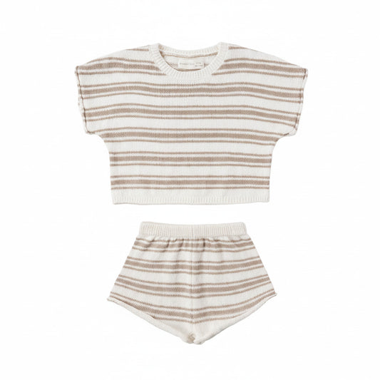 Oat Stripe Relaxed Summer Knit Set - Quincy Mae