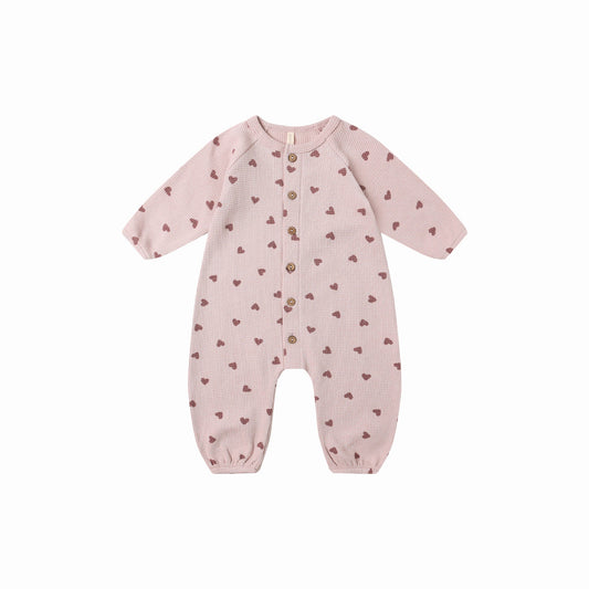 Hearts Waffle Long Sleeve Jumpsuit - Quincy Mae