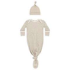 Golden Stripe Knotted Baby Gown + Hat - Quincy Mae