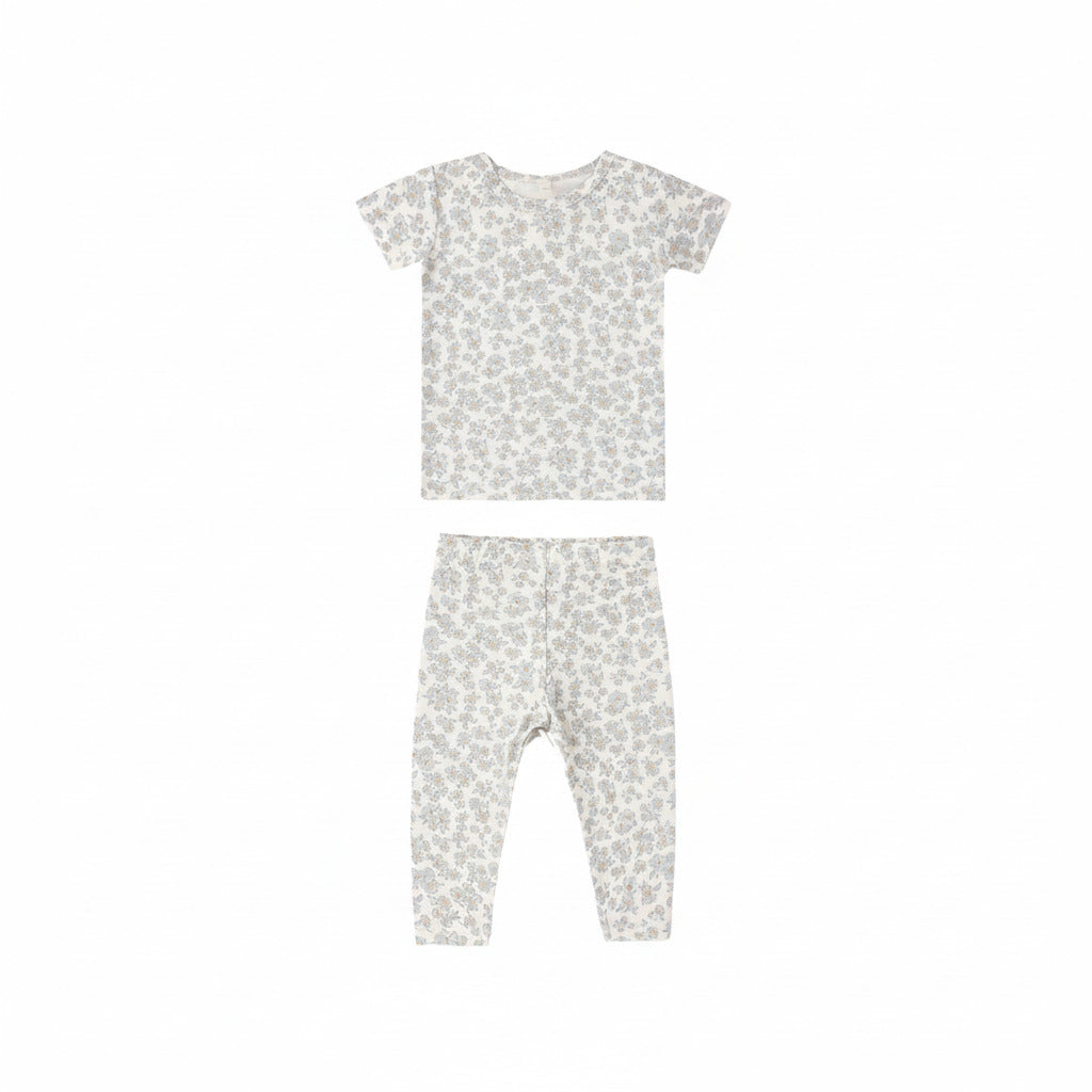 Blue Floral Short Sleeve Bamboo Set - Quincy Mae