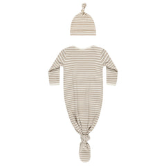 Golden Stripe Knotted Baby Gown + Hat - Quincy Mae