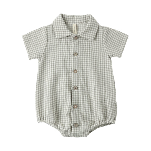 Sage Gingham Matteo Romper - Quincy Mae