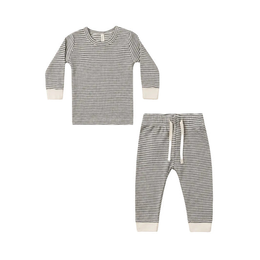 Midnight Microstripe Waffle Top & Pant Set - Quincy Mae