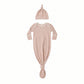 Dusty Rose Microstripe Knotted Gown + Hat Set - Quincy Mae