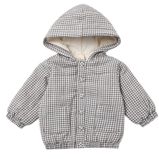 Midnight Gingham Hooded Woven Jacket - Quincy Mae