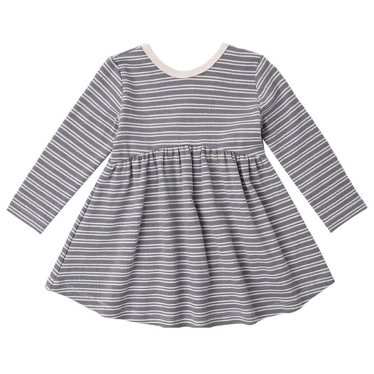 Slate Microstripe Ribbed Dress - Quincy Mae