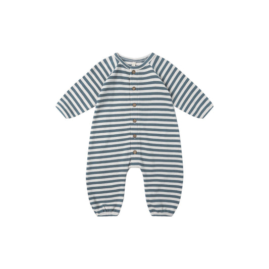 Ocean Stripe Waffle Long Sleeve Jumpsuit - Quincy Mae