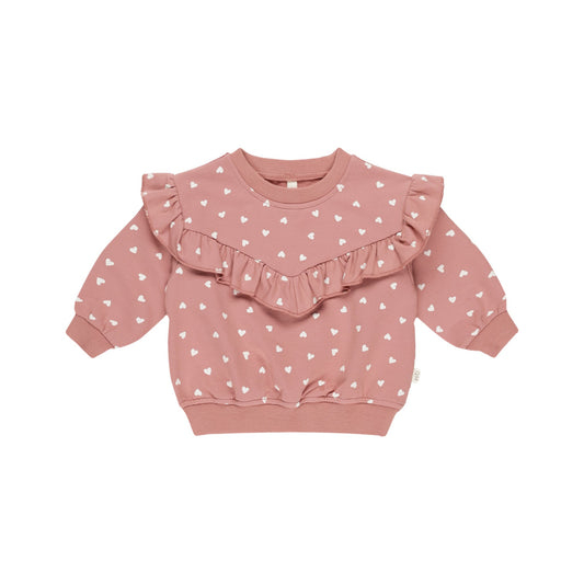 Hearts Ruffle Fleece Sweatshirt - Quincy Mae