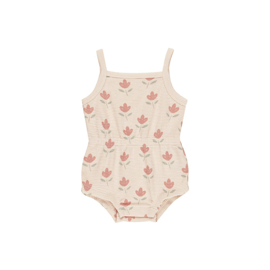 Tulips Waffle Cinch Romper - Quincy Mae