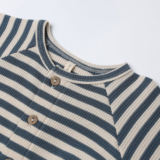 Ocean Stripe Waffle Long Sleeve Jumpsuit - Quincy Mae