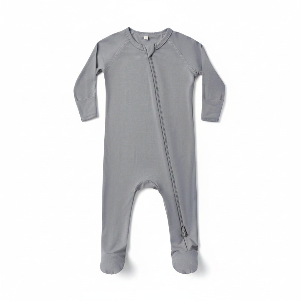 Slate Bamboo Zip Footie - Quincy Mae