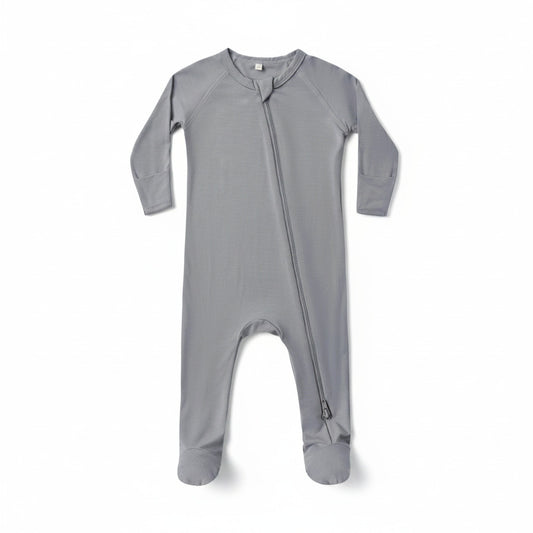 Slate Bamboo Zip Footie - Quincy Mae