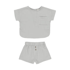 Sky Woven Boxy Top + Short Set - Quincy Mae