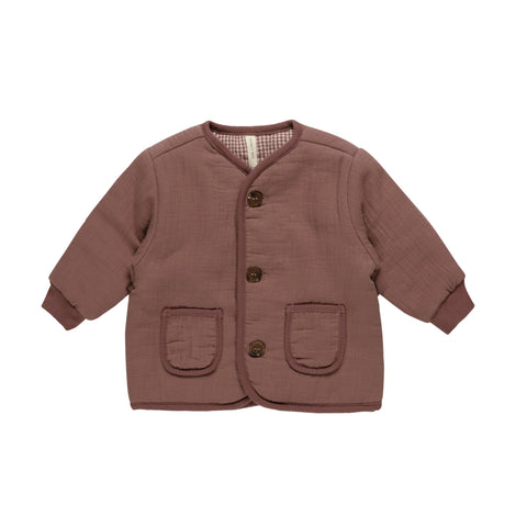 Plum V Neck Quilted Jacket - Quincy Mae