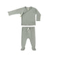 Fern green baby outfit with long-sleeve top and pants on a white background