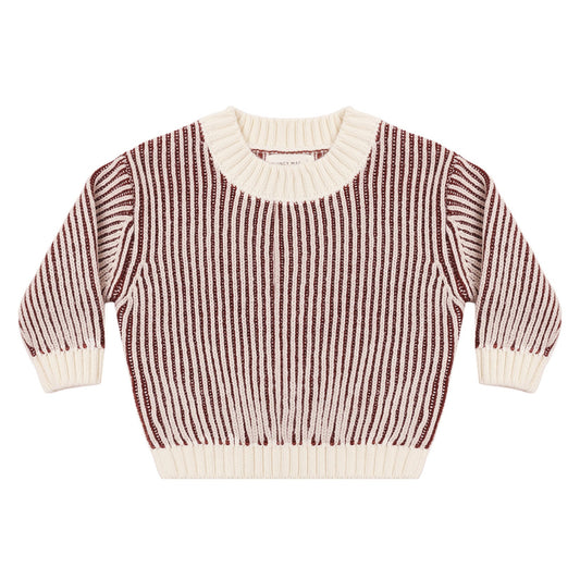 Black Cherry Stripe Relaxed Knit Sweater - Quincy Mae