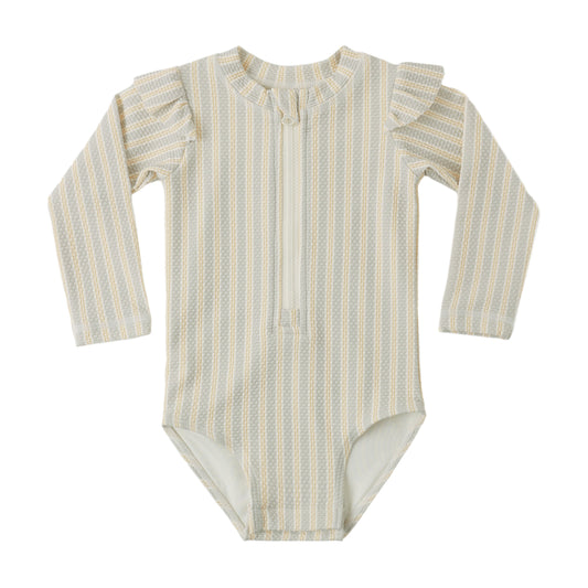 Blue & Butterscotch Stripe Byron Rashguard - Quincy Mae