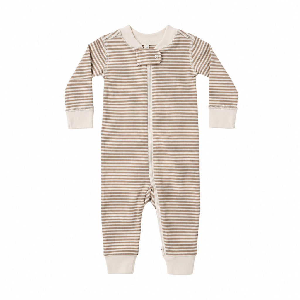 Almond Stripe Zip Romper - Quincy Mae
