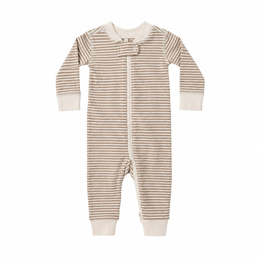 Almond Stripe Zip Romper - Quincy Mae