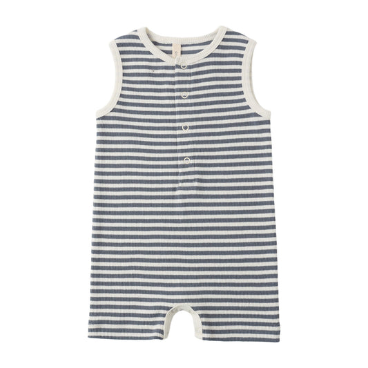 Ocean Stripe Ribbed Henley Romper - Quincy Mae