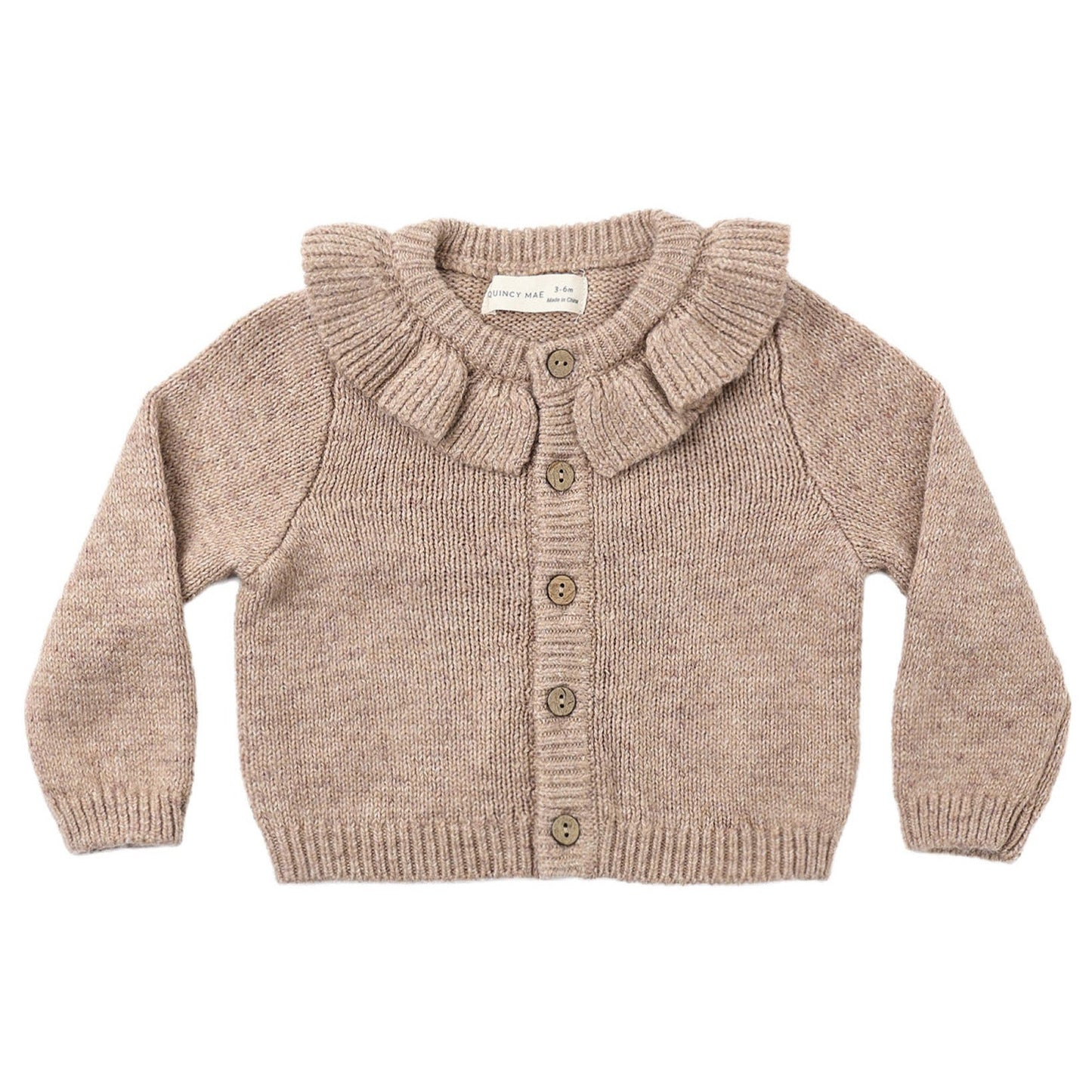 Heathered Almond Ruffle Collar Cardigan- Quincy Mae