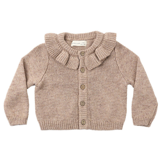 Heathered Almond Ruffle Collar Cardigan- Quincy Mae