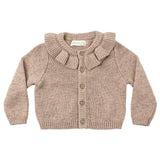 Heathered Almond Ruffle Collar Cardigan- Quincy Mae