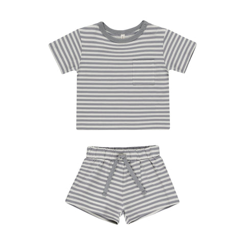 Blue Stripe Pocket Tee + Short Set - Quincy Mae