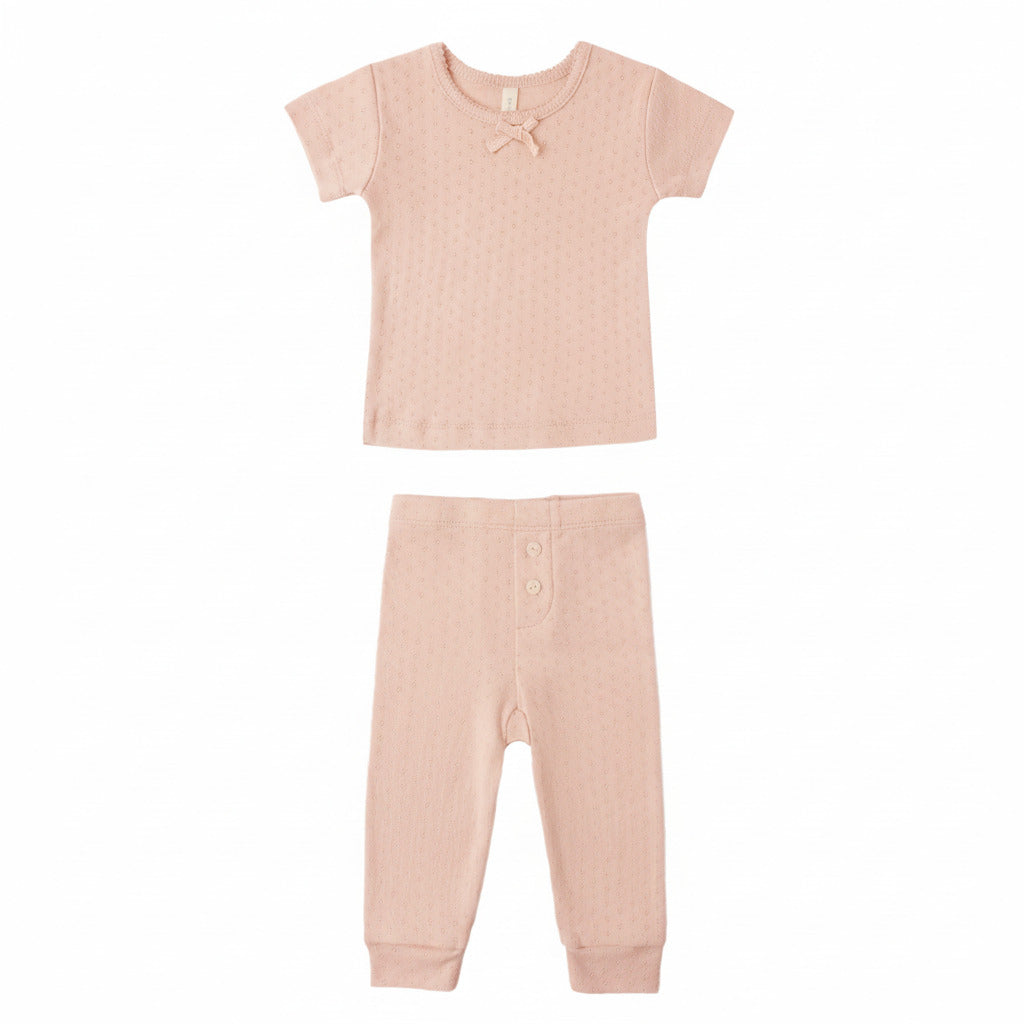 Melon Pointelle Tee + Pant Set - Quincy Mae