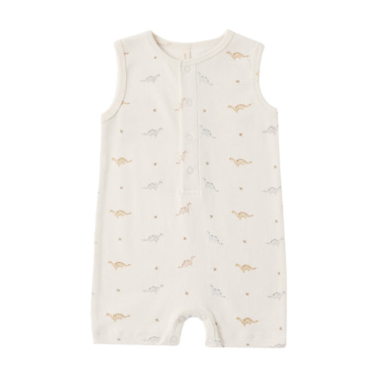 Dinos Ribbed Henley Romper - Quincy Mae