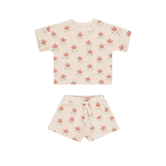 Tulips Waffle Tee + Short Set - Quincy Mae