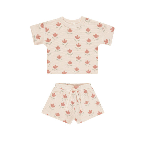 Tulips Waffle Tee + Short Set - Quincy Mae