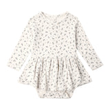 Blue Ditsy Pointelle Skirted Bodysuit - Quincy Mae