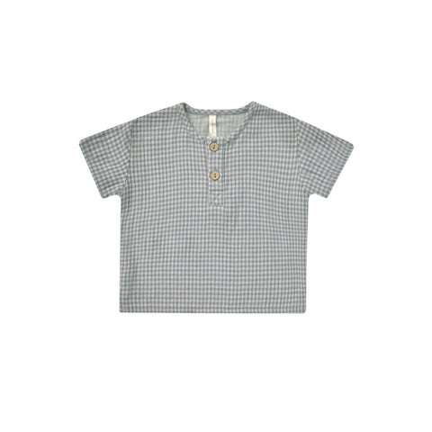 Blue Gingham Henry Top - Quincy Mae