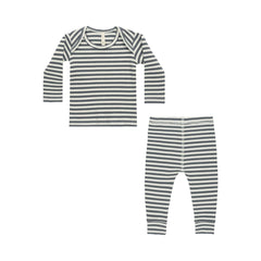 Indigo Stripe Ribbed Tee + Legging Set - Quincy Mae