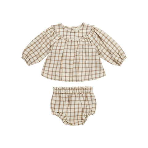 Cinnamon Plaid Mia Top + Bloomer Set - Quincy Mae