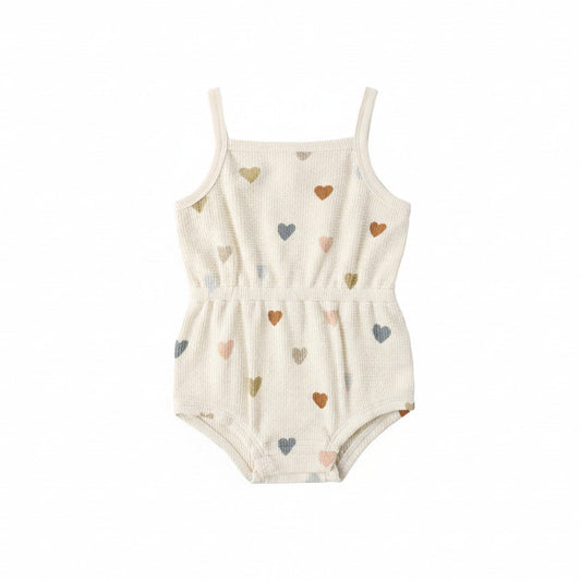 Confetti Hearts Waffle Cinch Romper - Quincy Mae