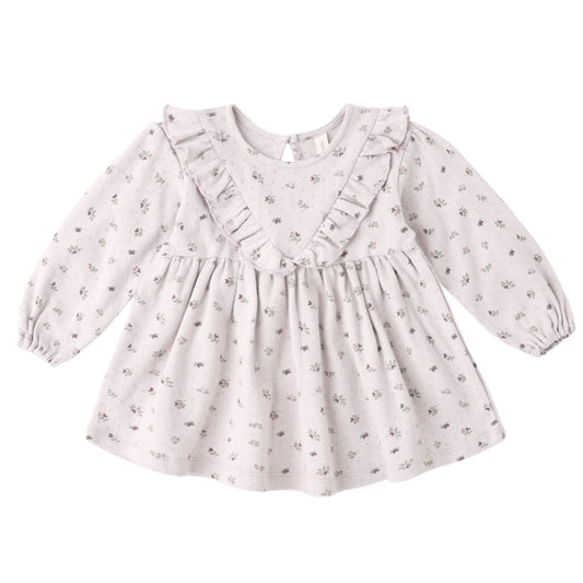 Heart Ditsy Ruffle V Dress - Quincy Mae