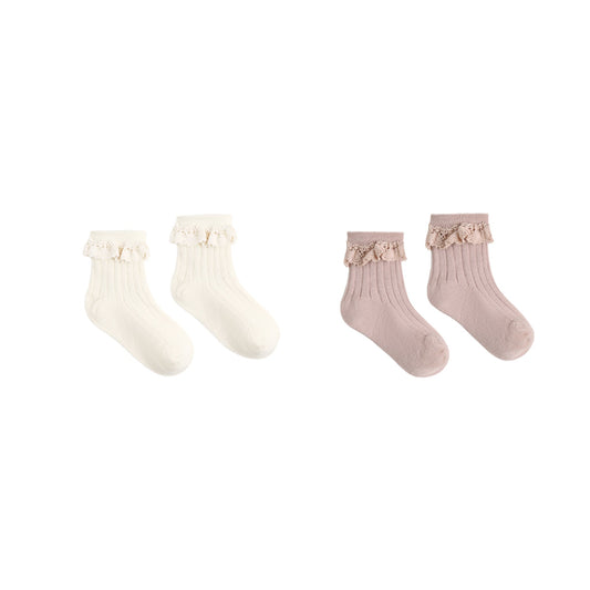 Rosewood & Natural Lace Trim Sock Pack - Rylee + Cru
