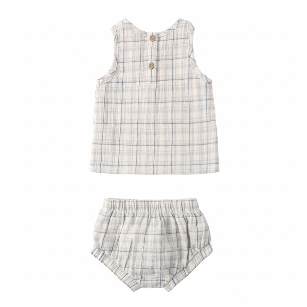 Blue Plaid Woven Tank + Short Set - Quincy Mae