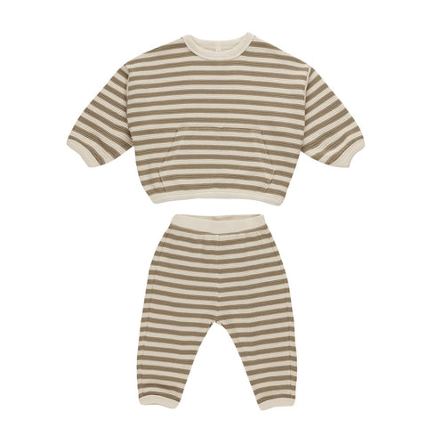 Olive Stripe Waffle Slouch Set - Quincy Mae