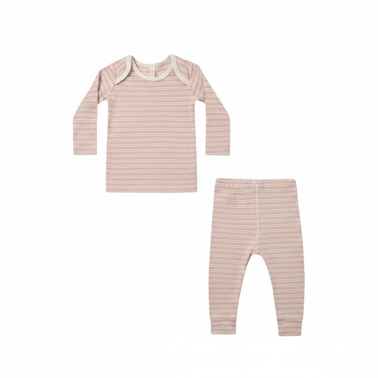 Dusty Rose Microstripe Ribbed Tee & Legging Set - Quincy Mae