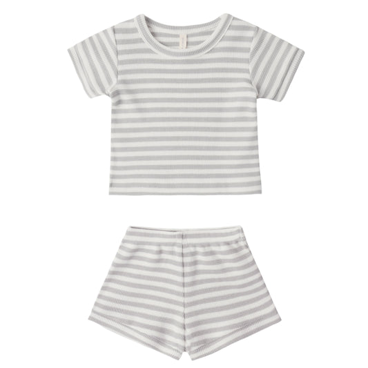 Sage Stripe Waffle Shortie Set - Quincy Mae